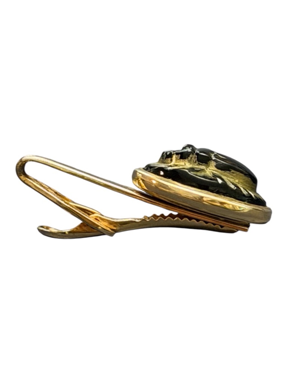 Vintage Gold-toned tie clip with Black stone carved Scarab 1 7/8” - Picture 3 of 6